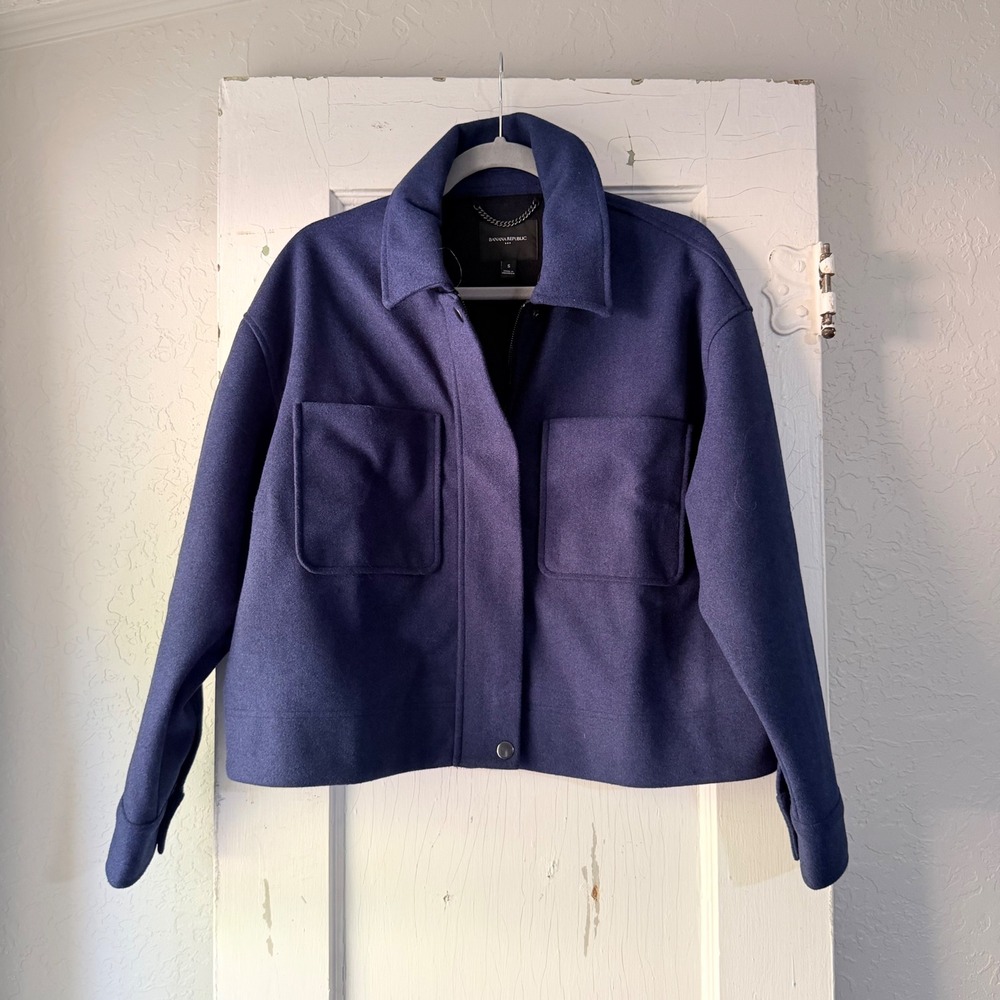 Banana Republic Navy Blue Full Zip Shirt Jacket Small Cropped Boxy Shacket